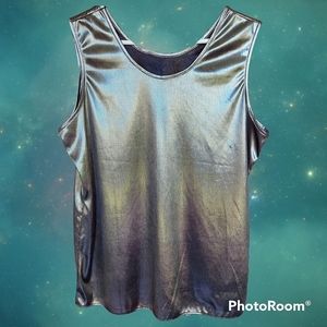 Vtg 80s silver silky tank top